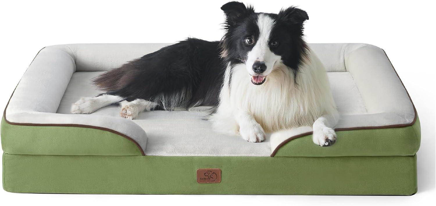 Bedsure Orthopedic Dog Beds Large Sized Dog - Washable Large Dog Cat Bed Waterproof, Comfort Dogs Couch Sofa with Washable Removable Cover, Pet Bed with Nonskid Bottom, Amber Noel-Red, 35"