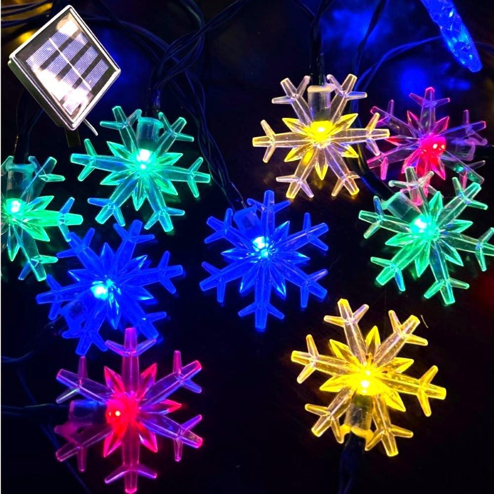 Multicolor Solar Powered LED Snowflake Christmas String Lights