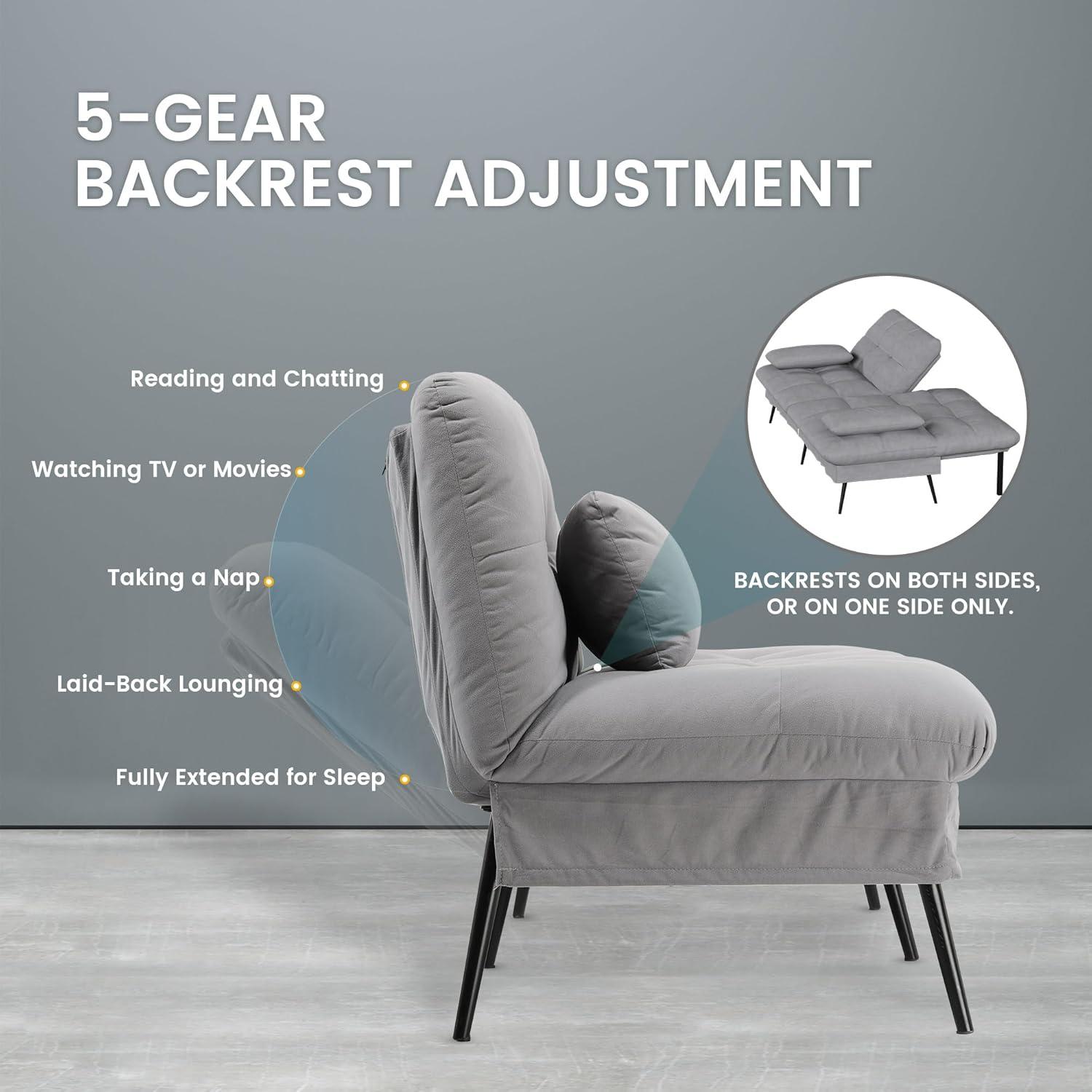 COMHOMA Convertible Sofa Bed,68″Fabric Couch with Adjustable Backrest,Loveseat Recliner Sleeper Living Room Furniture futon Set,Grey