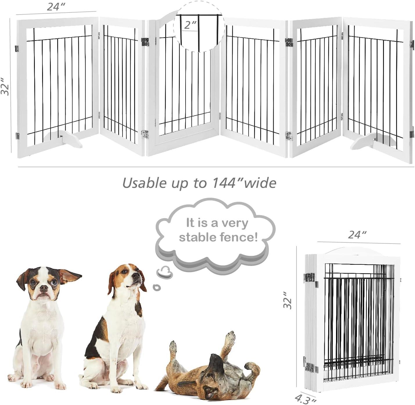 144-Inch White Solid Wood Freestanding Pet Gate with Door