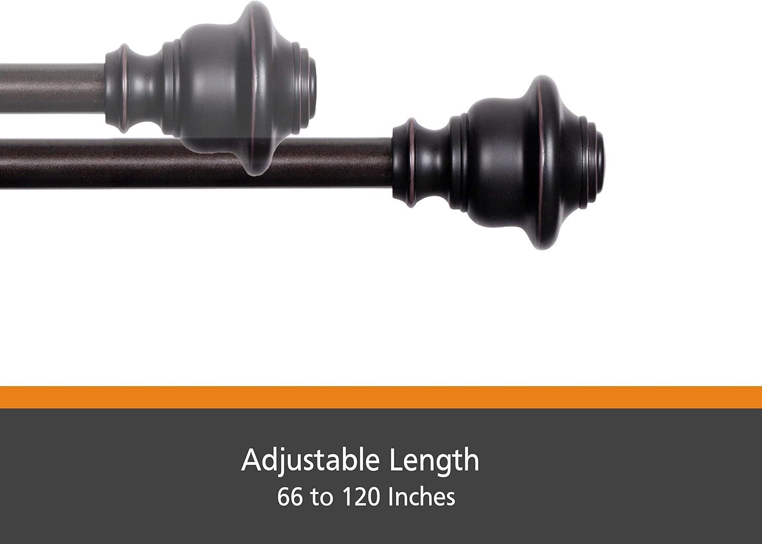 Weathered Brown Adjustable Curtain Rod with Decorative Finials