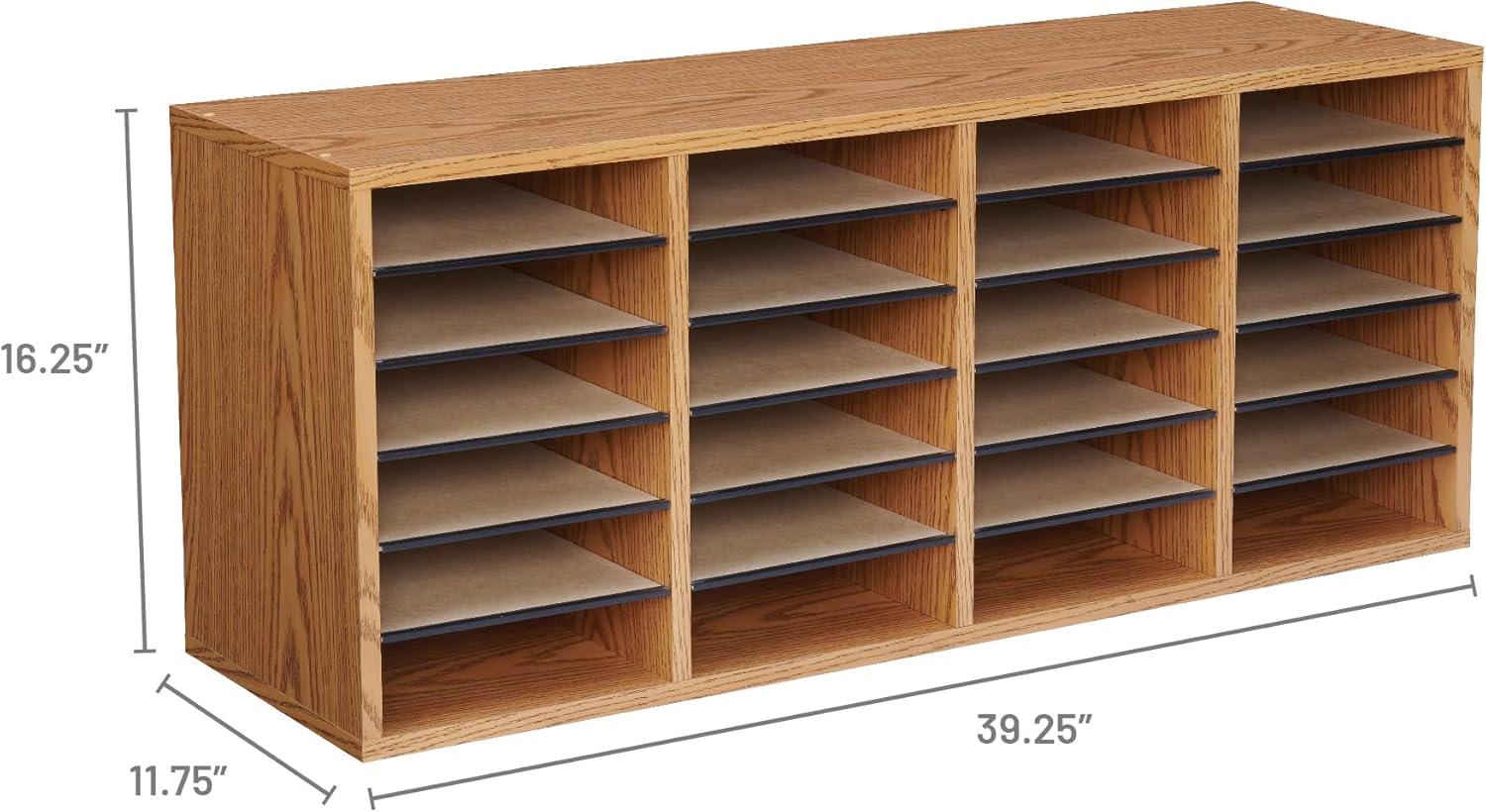 Medium Oak Adjustable Wood Literature Organizer with 24 Compartments