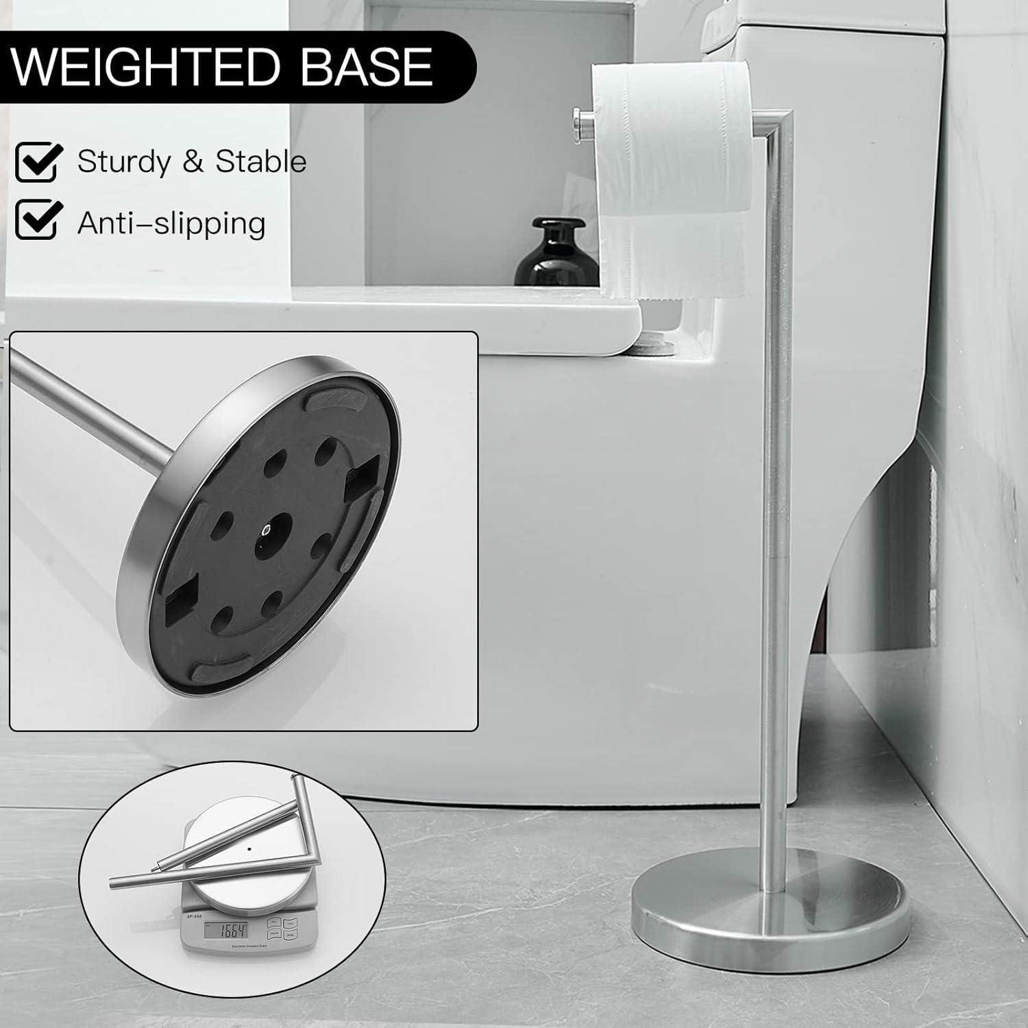 BGL Freestanding Toilet Paper Holder - Brushed Nickel, Reserve Storage for Paper Rolls
