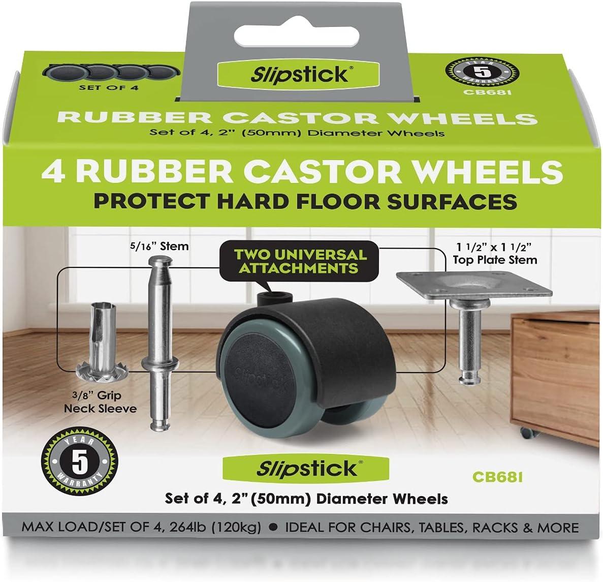 Slipstick 2-Inch Black and Gray Rubber Swivel Caster Wheels Set