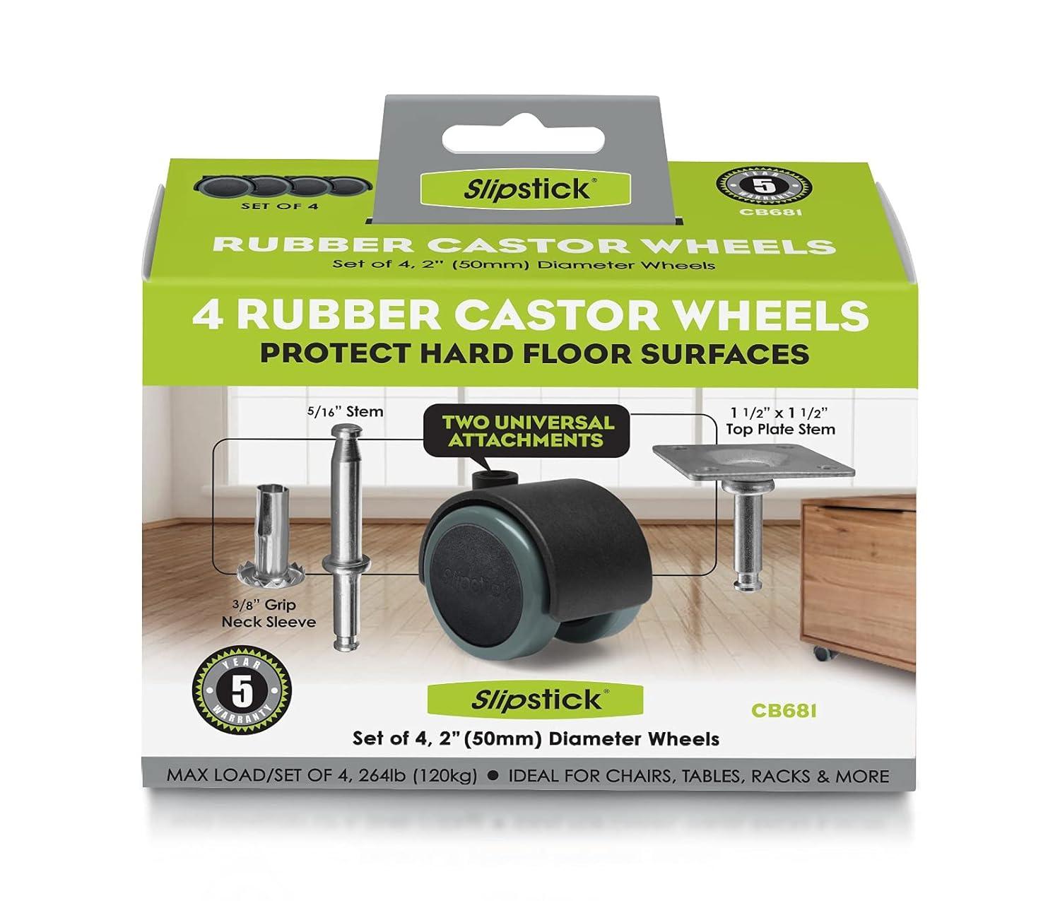 Slipstick 2-Inch Black and Gray Rubber Swivel Caster Wheels Set