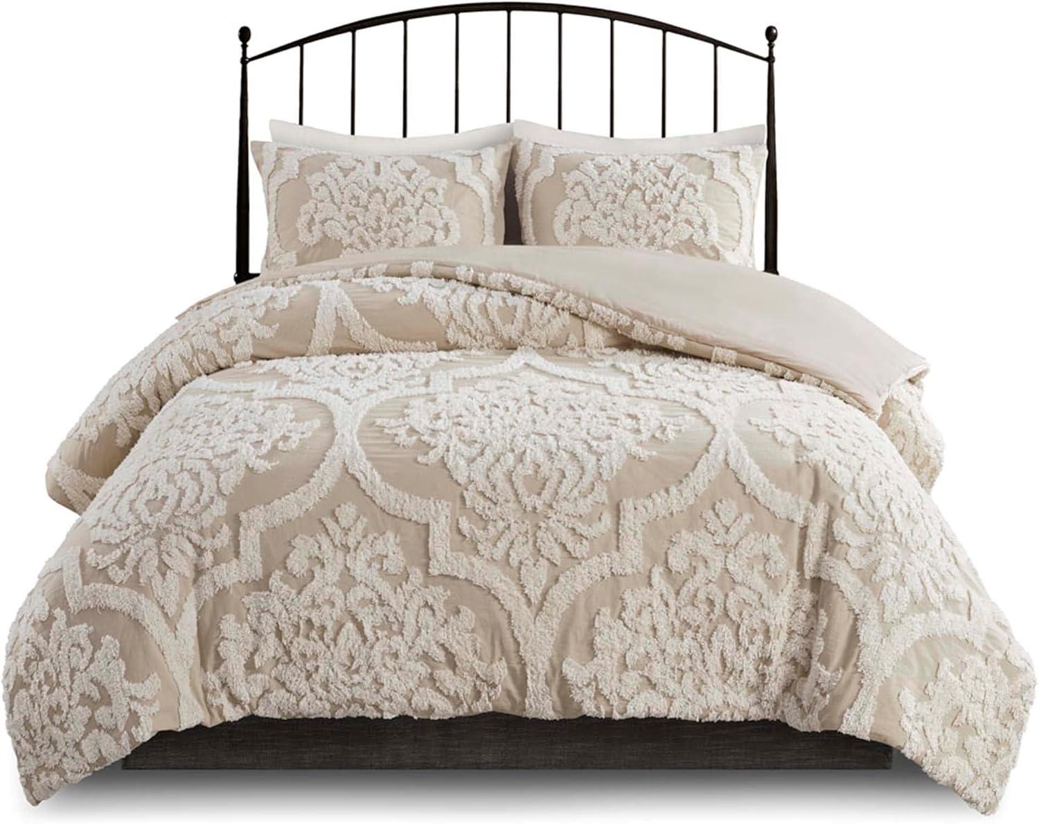 Viola Tufted Cotton Chenille Damask 3 Piece Duvet Set