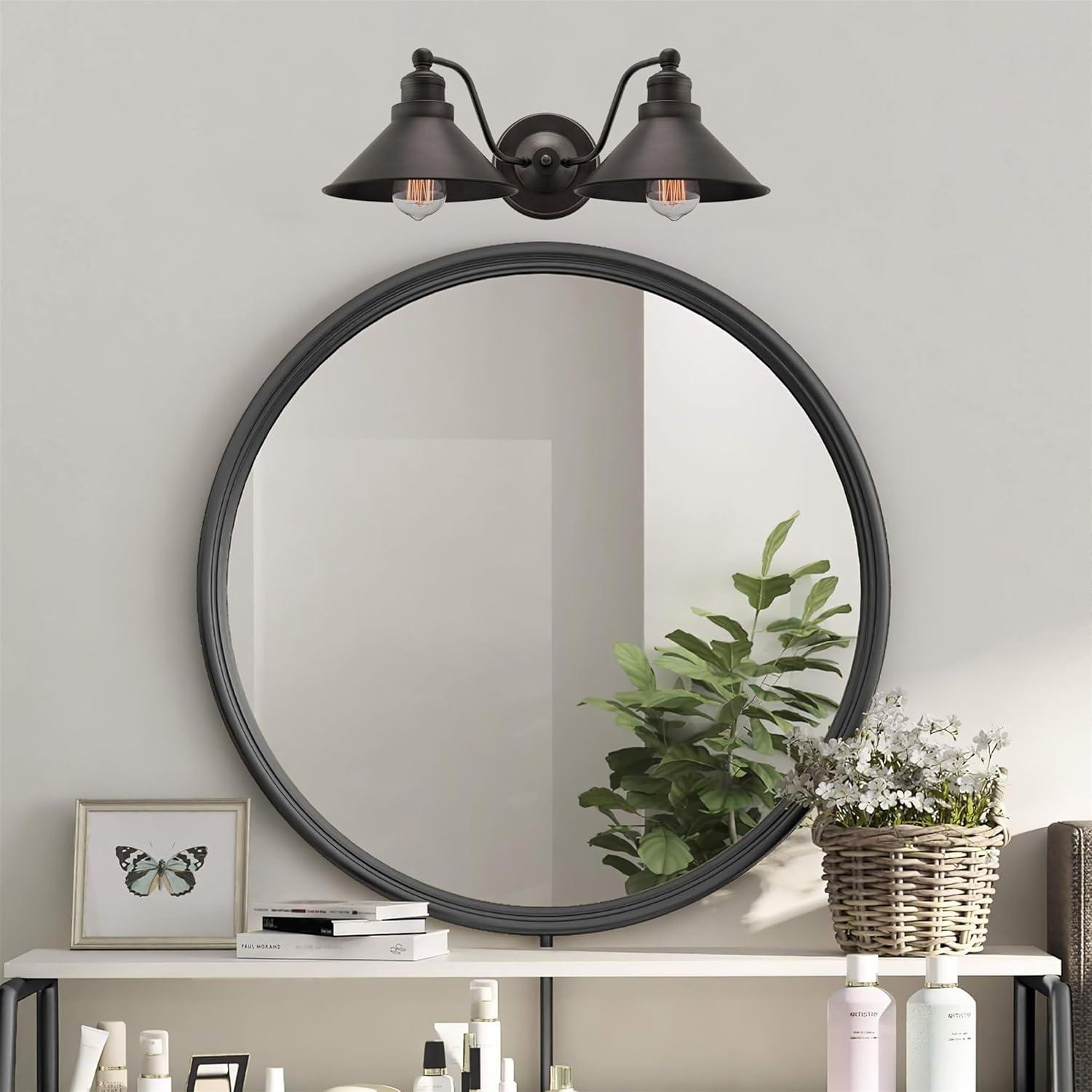Kira Home Welton 19" 2-Light Farmhouse Bathroom Light, Wall Sconce Barn Light, Gold Trim + Brushed Dark Bronze