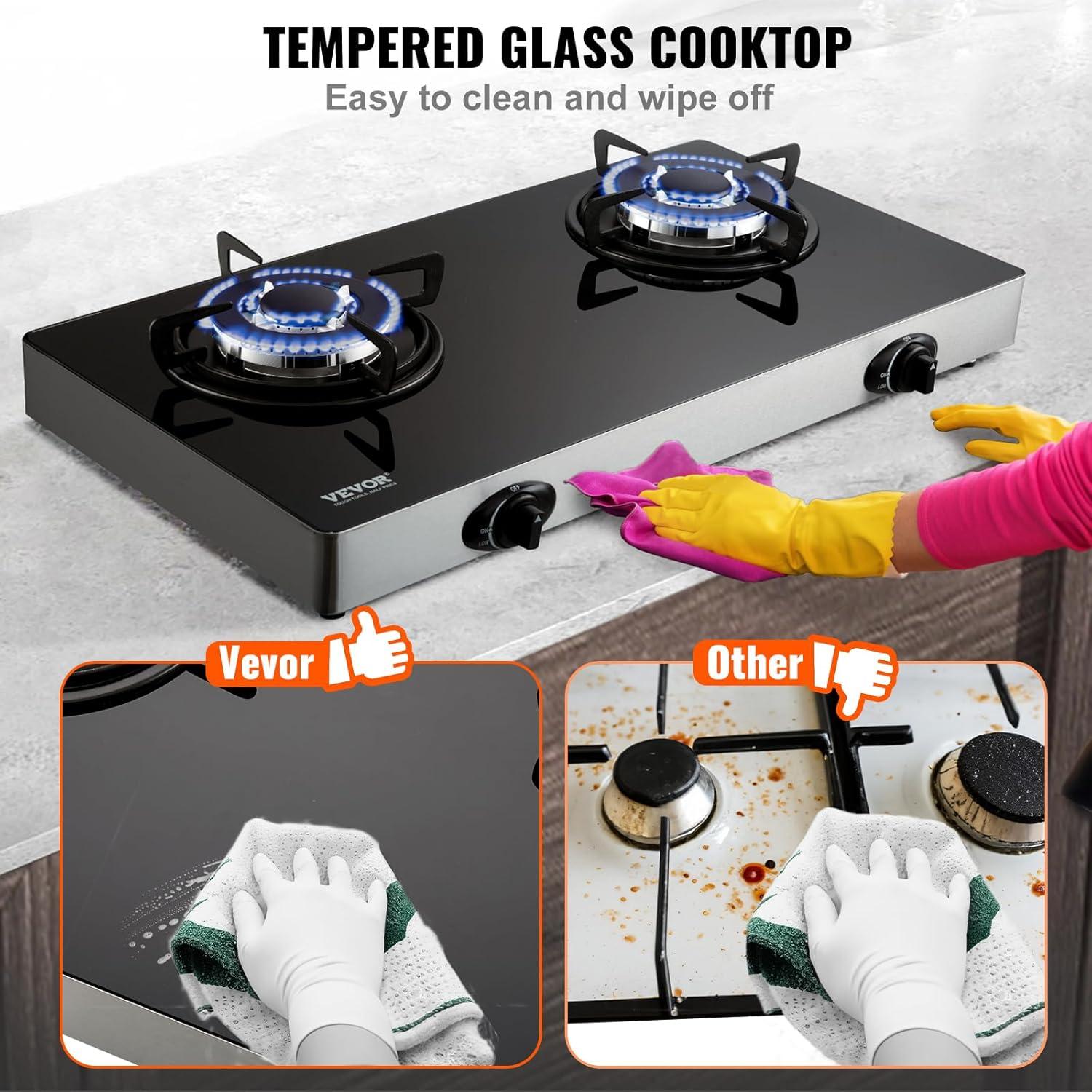 VEVOR 24" Black Natural Gas 2 Burner Cooktop