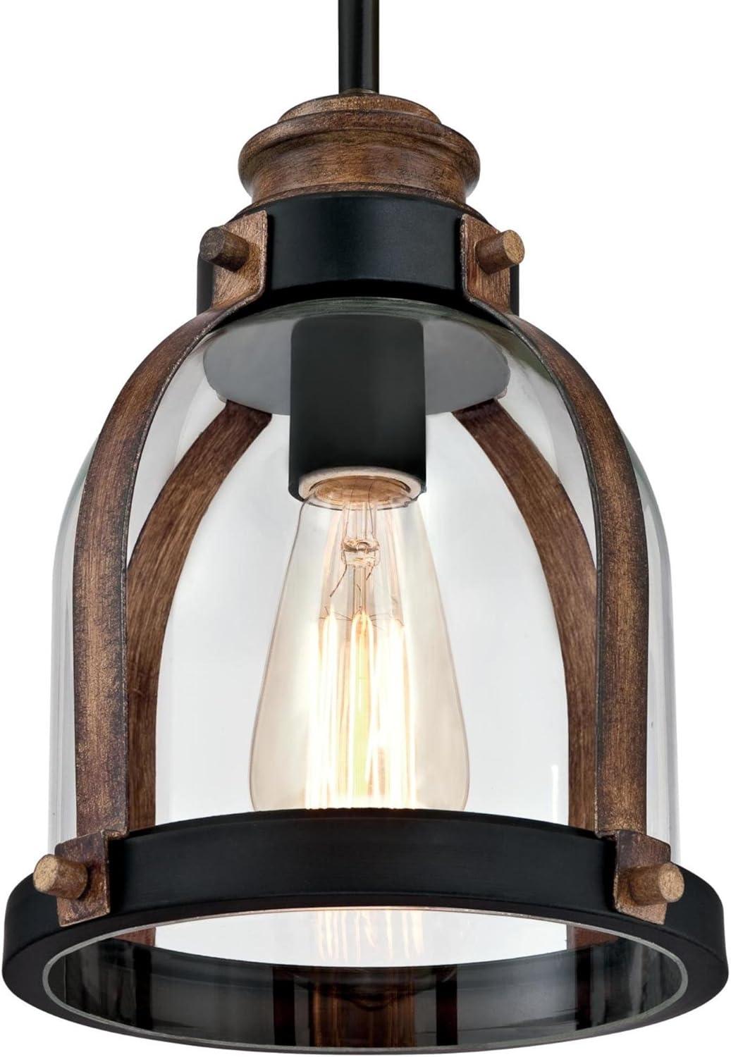 Westinghouse Cindy Mini Pendant Oil Rubbed Bronze Finish with Barnwood Accents Clear Seeded Glass