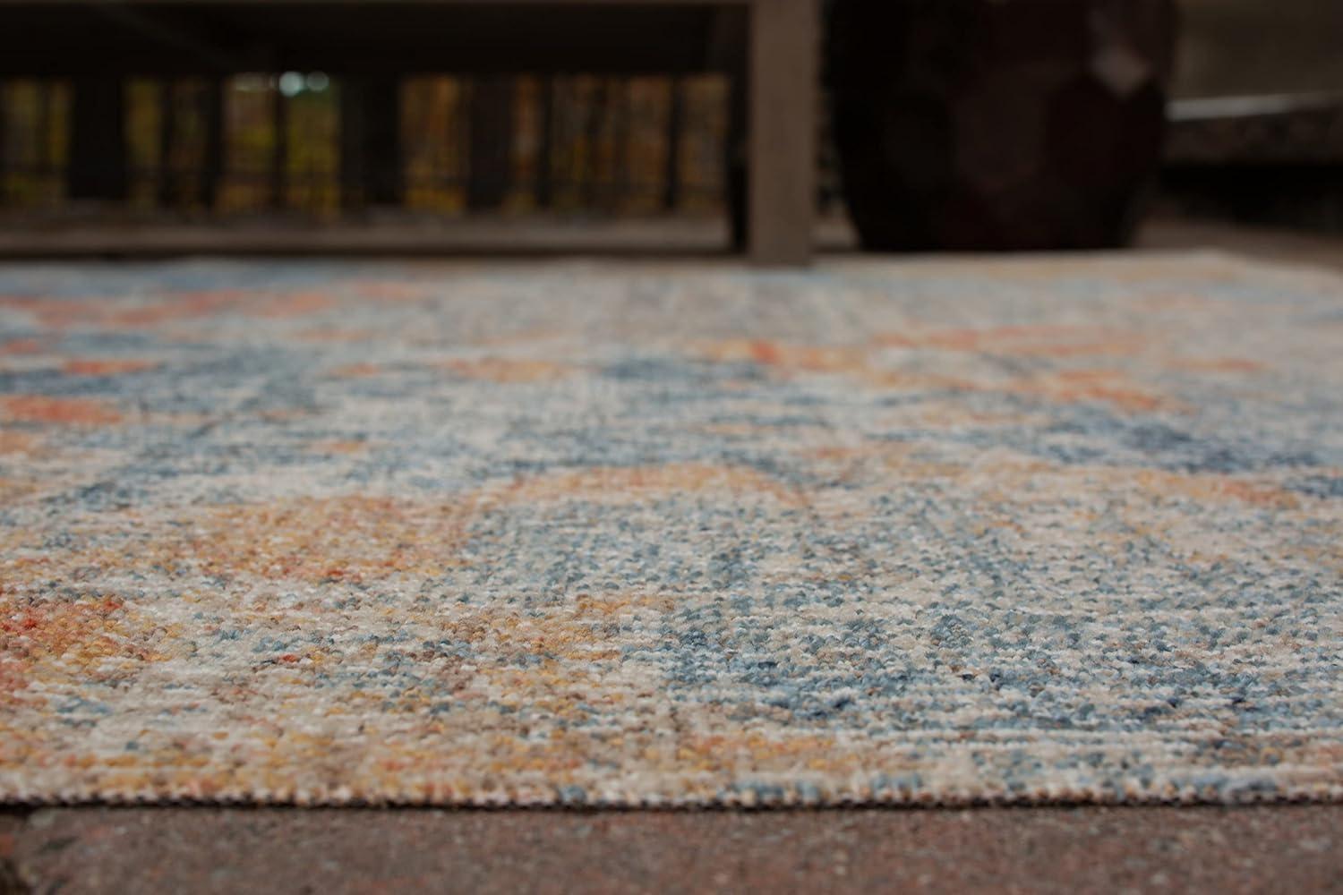 Ethereal Abstract 8' x 10' Beige & Blue Synthetic Area Rug