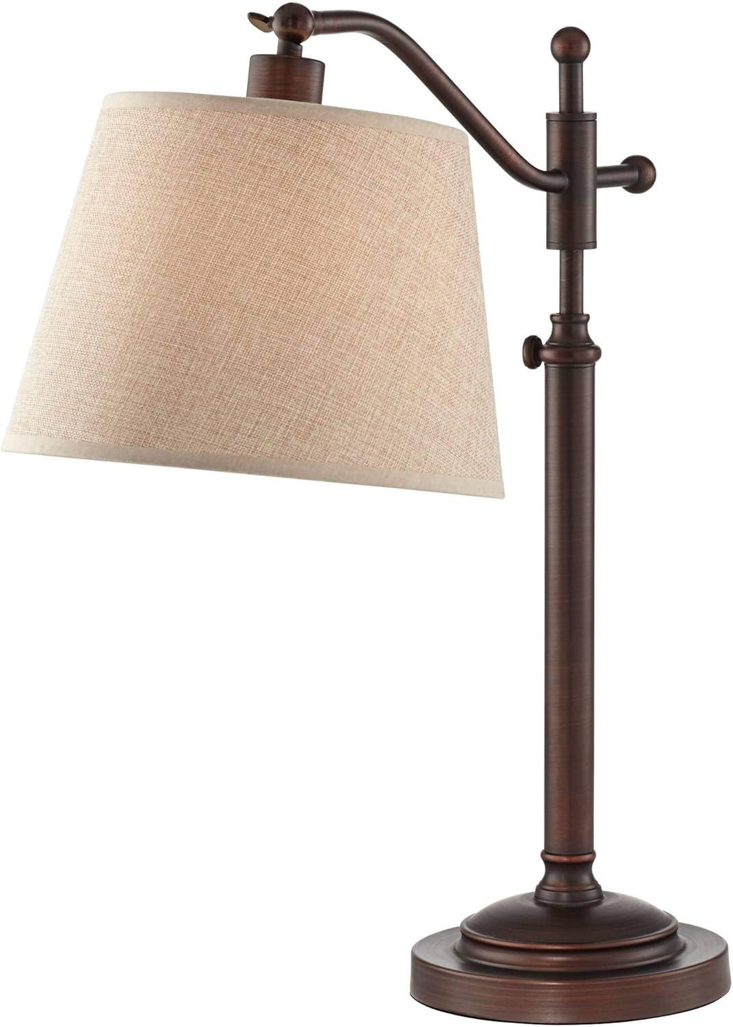 Regency Hill Downbridge Style Desk Table Lamp Adjustable Height 30.5" Tall Bronze Metal Tan Linen Look Shade for Living Room Bedroom Office