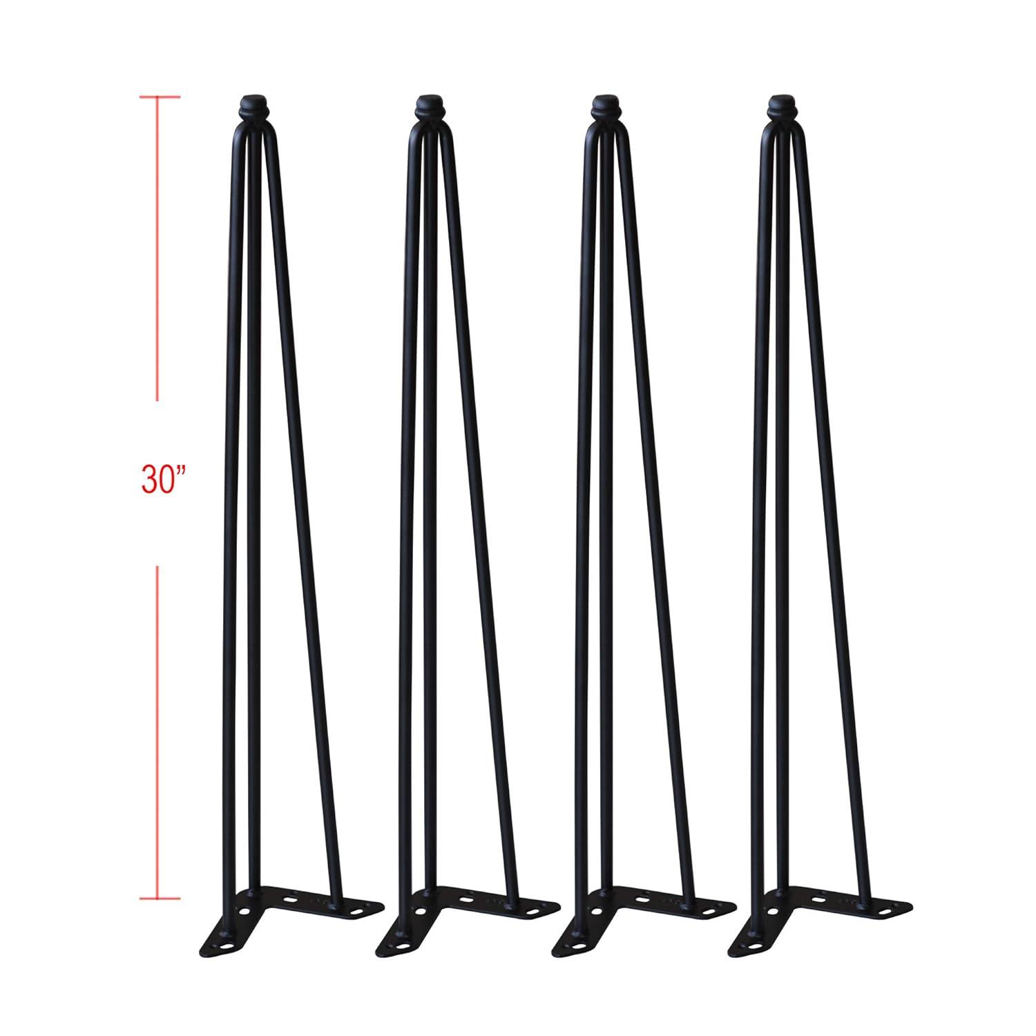 Home Soft Things Hairpin Metal Table Legs 30 Inch Legs for Furniture Coffee Bench Dining End Industrial Table Desk Set of 4 with Screws Adjustable Cushion Black Floor Protectors, 30"