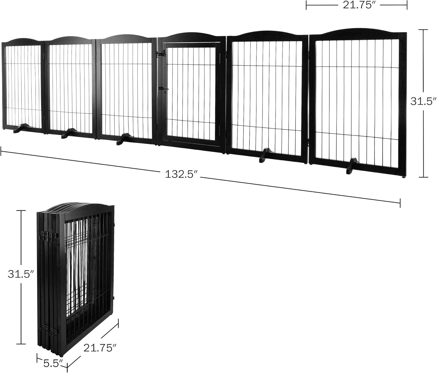 PETMAKER Pet Gate - 6-Panel Indoor Folding Dog Fence for Stairs or Doorways - 132.5x31.5-Inch Freestanding Play Pen with Support Feet
