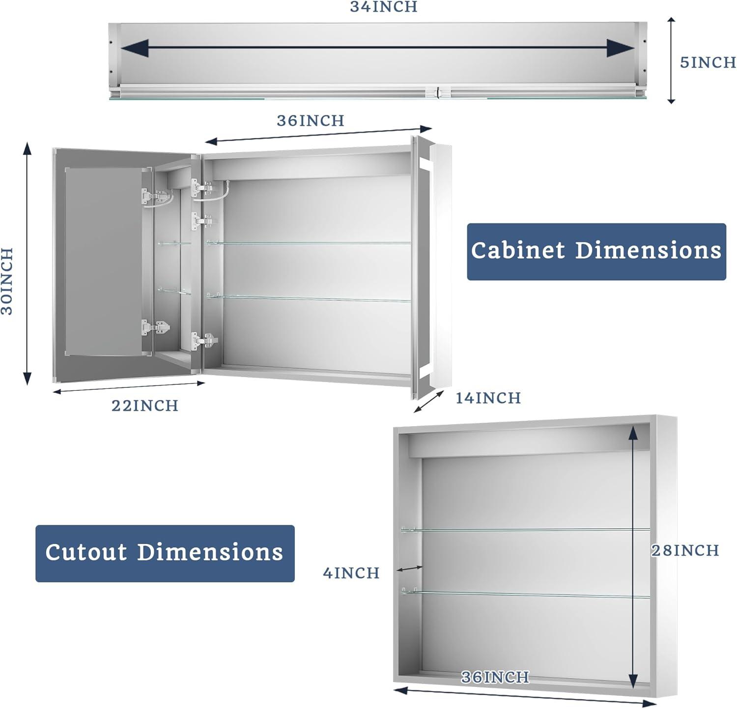 ExBrite Lighted Medicine Cabinet 36x30 Inch,Recessed or Surface led Medicine Cabinet, Three Glass Shelves,Defog,Stepless Dimming,Medicine Cabinet with Lights 3-Color Temper Change, Outlets & USBs