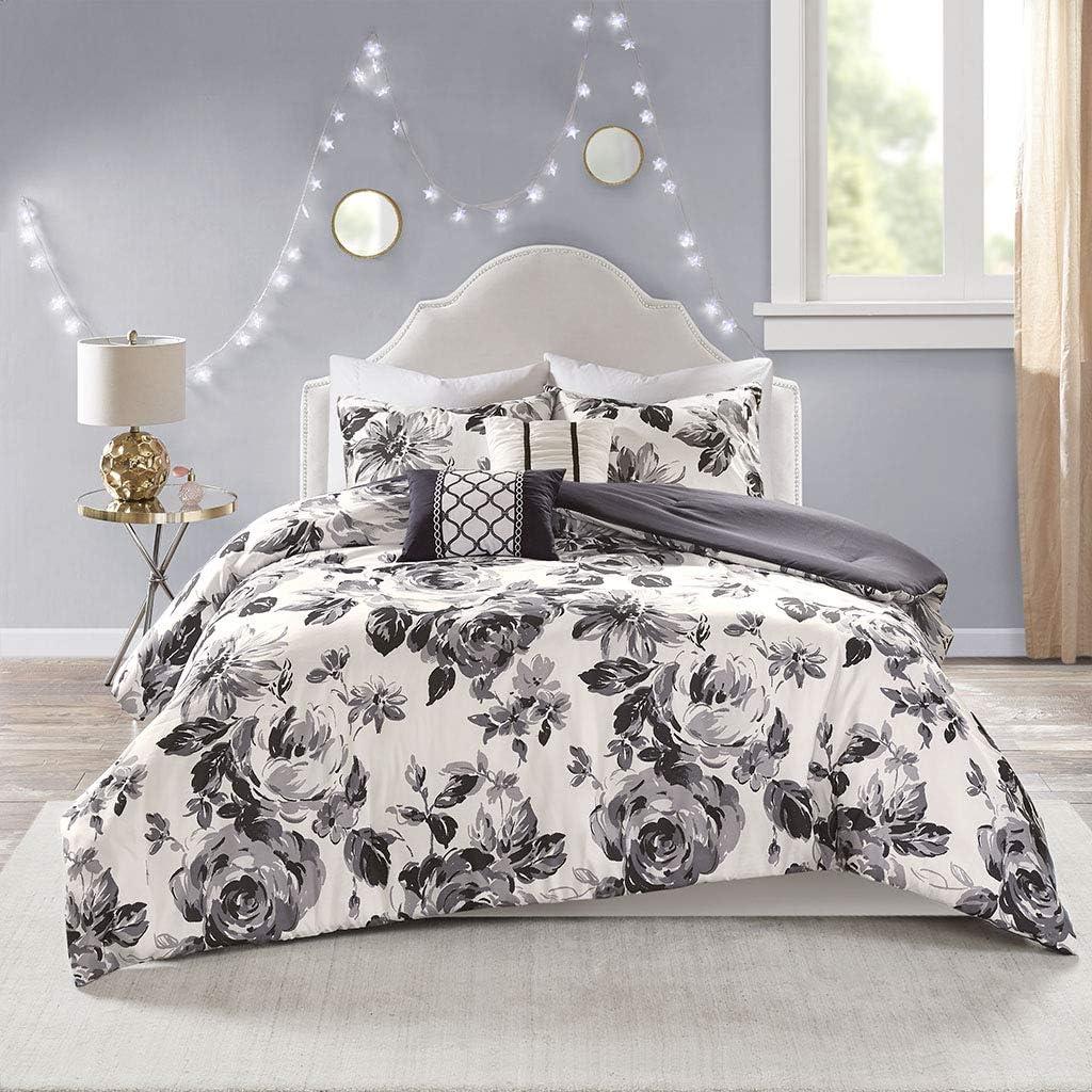 Black and White Floral Twin Microfiber Comforter Set