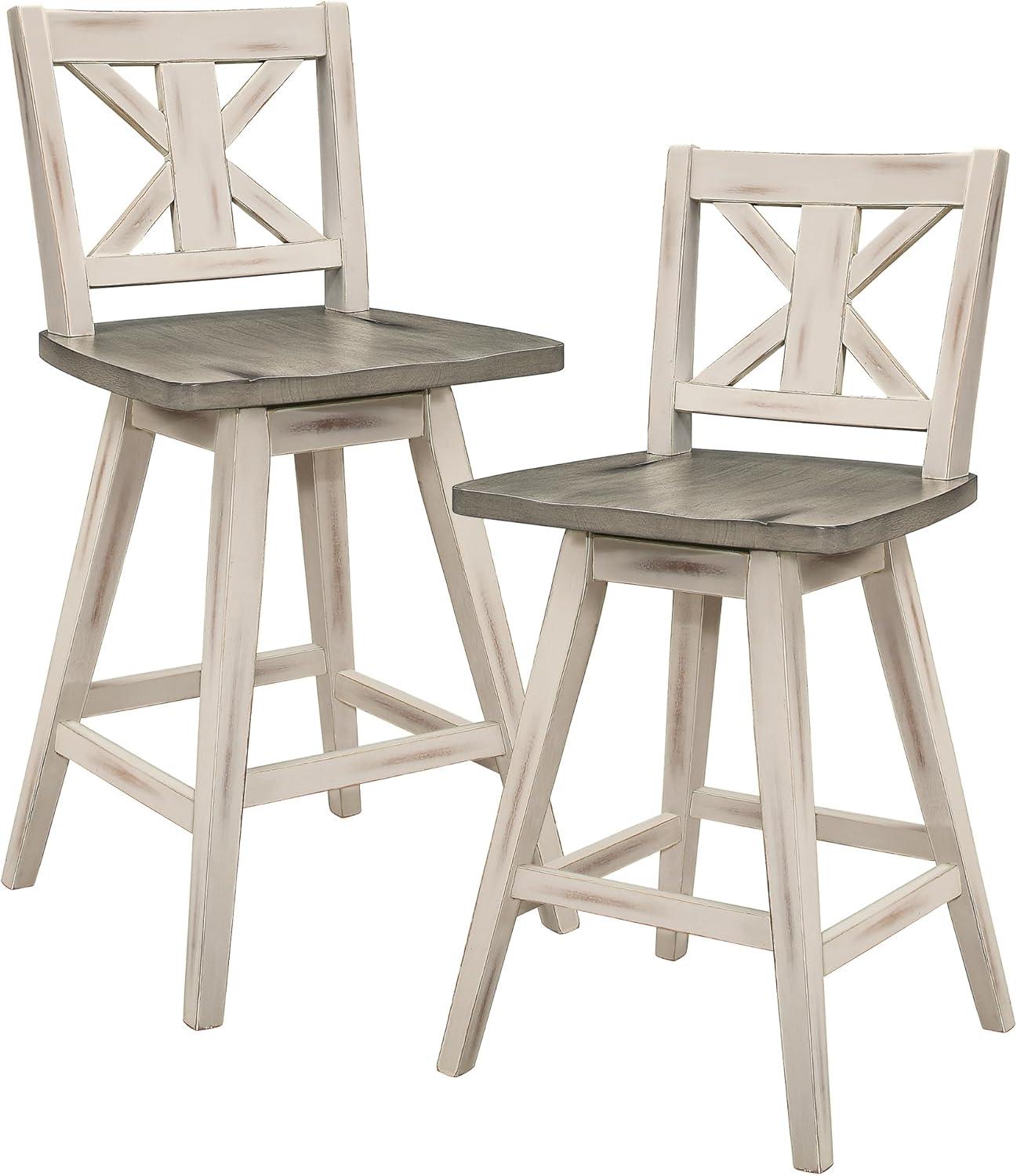 Open Box Homelegance Amsonia 24" Swivel Bar Height Chair Stool, White (2 Pack)