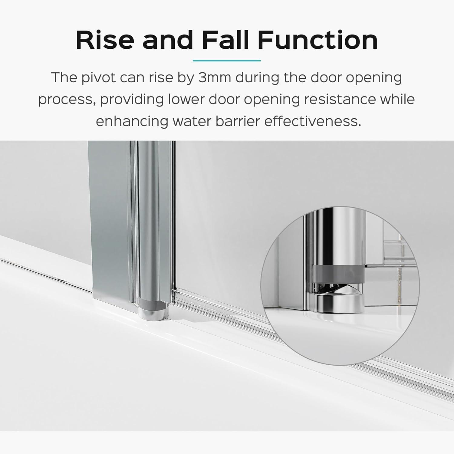 43"W x 58"H Frameless Folding Pivot Bathtub Door with 6mm Thick Clear Tempered Glass Door