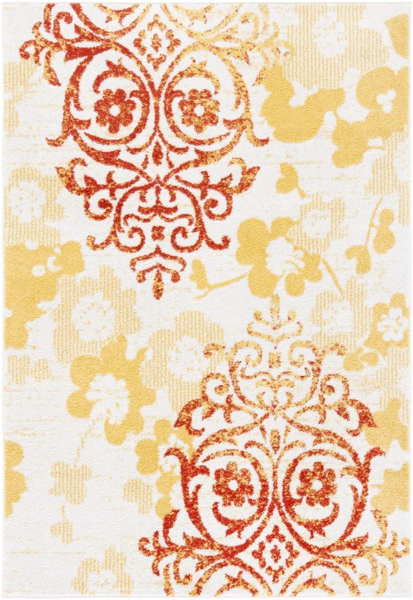 Adirondack Gold and Grey Floral 9' x 12' Synthetic Rug