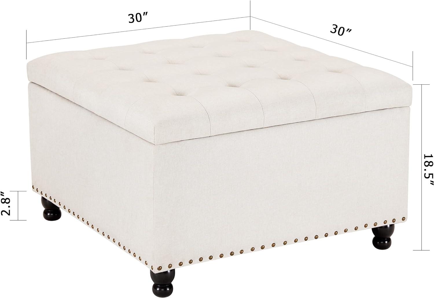 Beige Tufted Upholstered Square Ottoman with Storage
