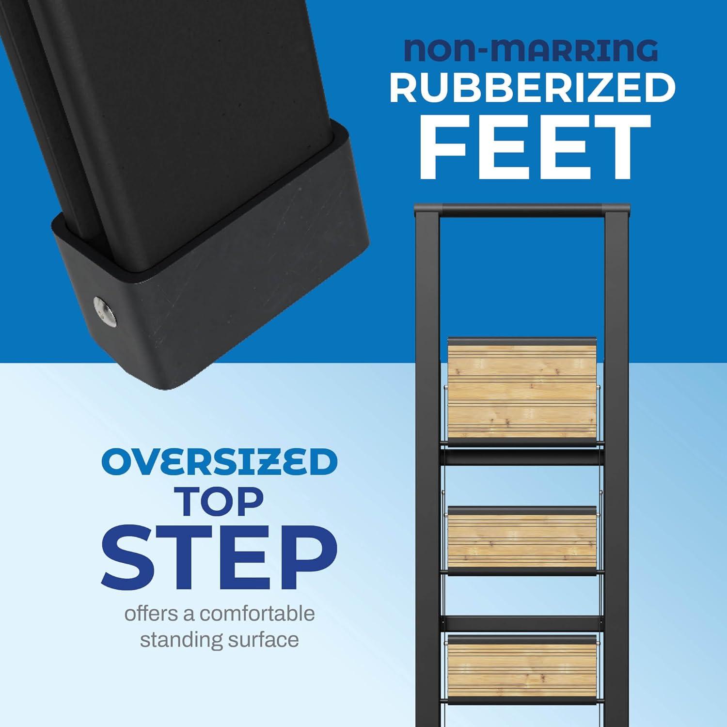 Step Ladder 4 Step Modern  - Beautiful Bamboo & Black Aluminum  - By SORFEY