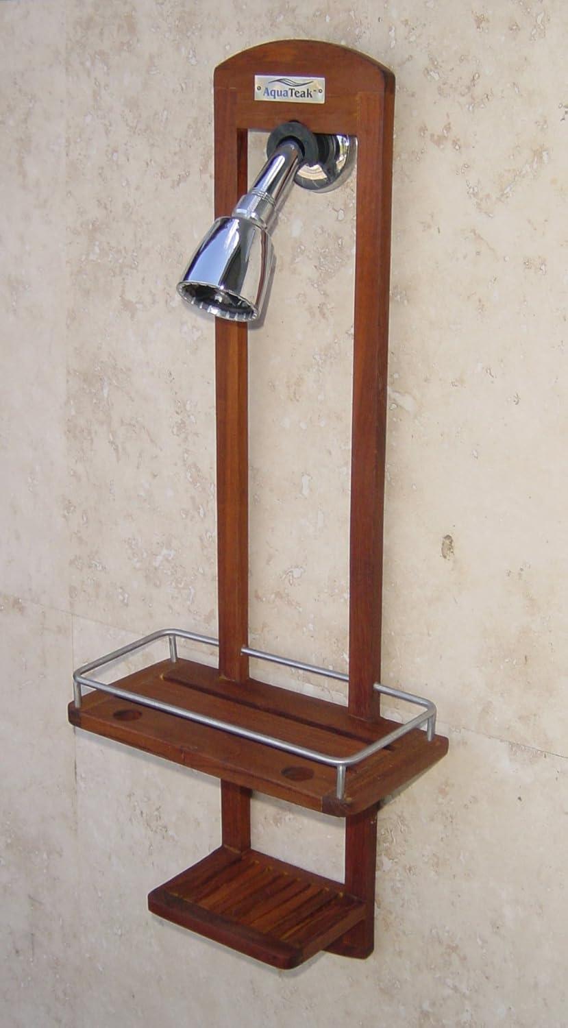 Moa Teak Wood Shower Caddy with Stainless Steel Molding