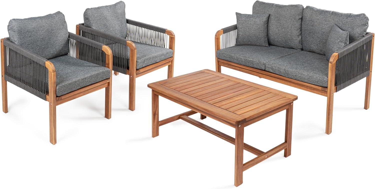 Tavira 4-Piece Gray Acacia Wood Outdoor Patio Set