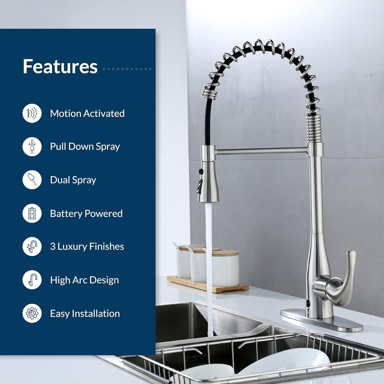 Touchless Spring Neck Pull Down Single Handle Kitchen Faucet