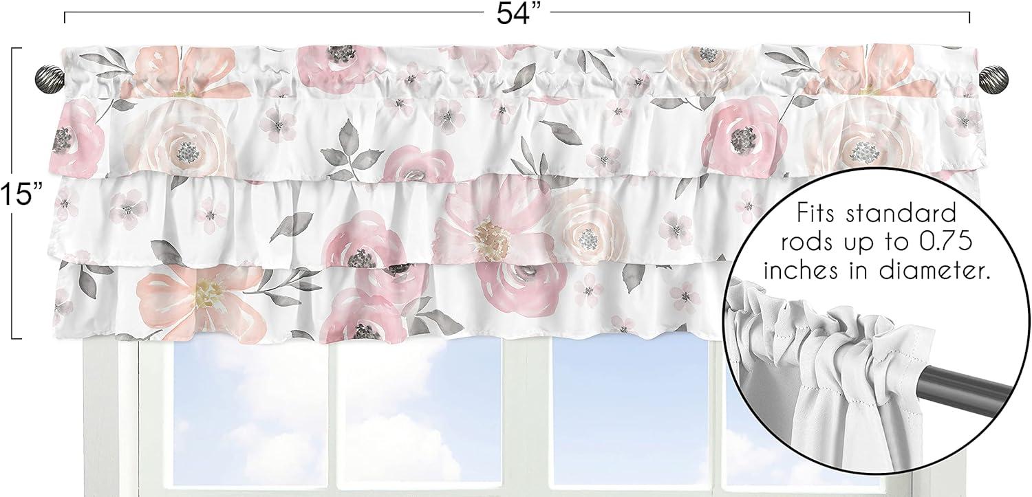 Sweet Jojo Designs Window Valance Treatment 54in. Watercolor Floral Pink and Grey