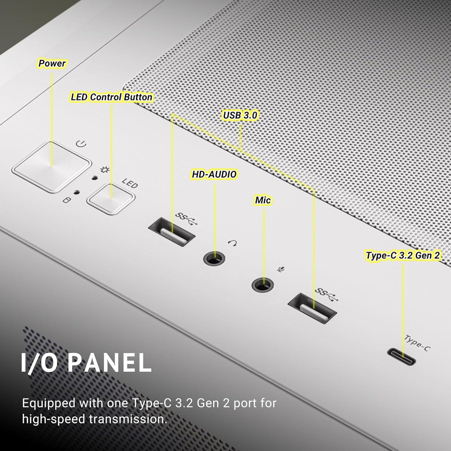 Antec C5 ARGB White, 7 x 120mm ARGB PWM Fans Included, Up to 10 Fans Simultaneously, Type-C 3.2 Gen 2 port, Seamless Tempered Glass Front & Side Panels, 360mm Radiator Support, Mid-Tower ATX PC Case