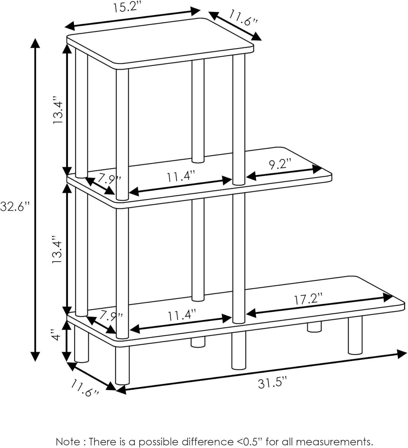 18127EX-BK Turn-N-Tube 3-Tier Sofa Side Table, Espresso & Black - 31.5 x 25.63 x 11.61 in.
