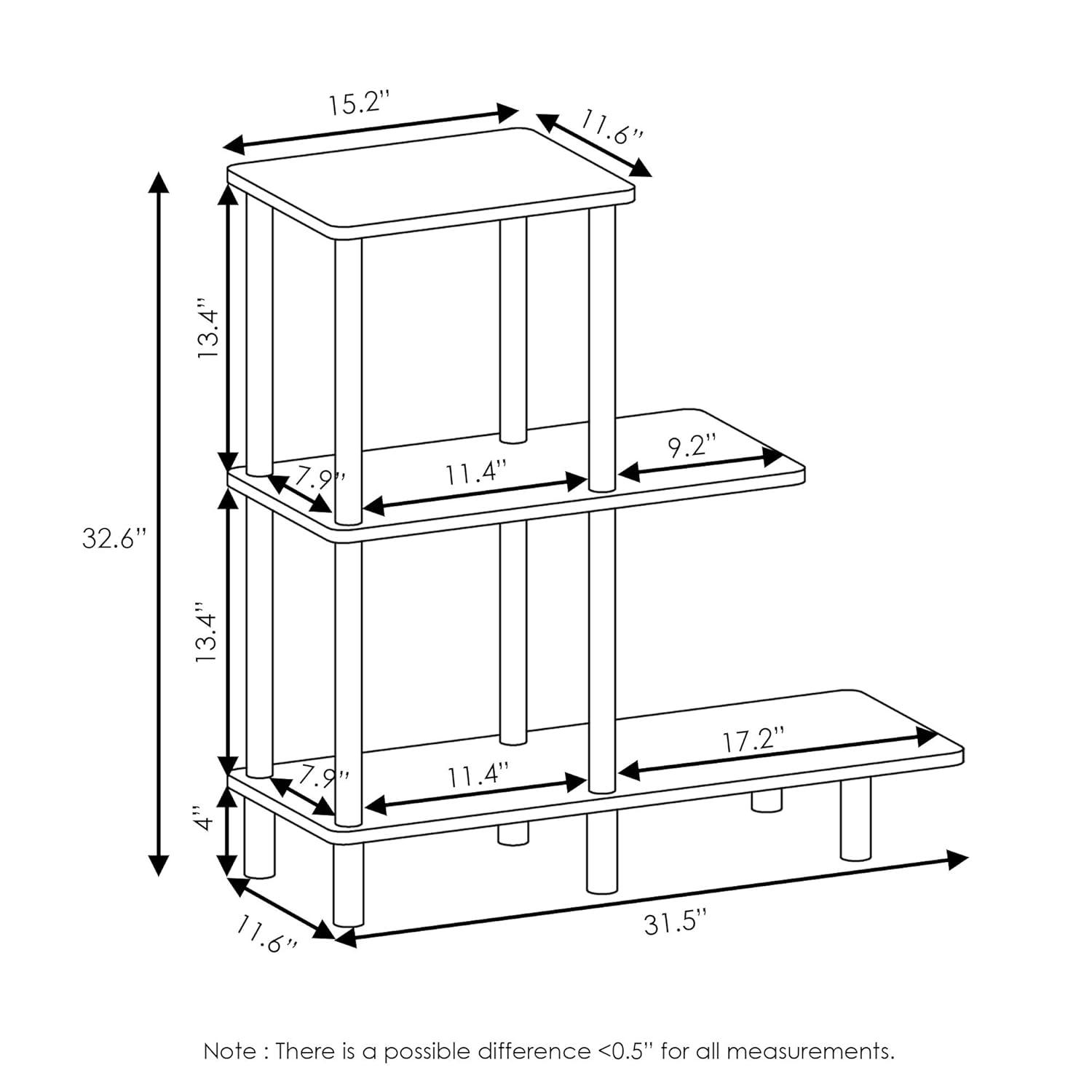 18127EX-BK Turn-N-Tube 3-Tier Sofa Side Table, Espresso & Black - 31.5 x 25.63 x 11.61 in.