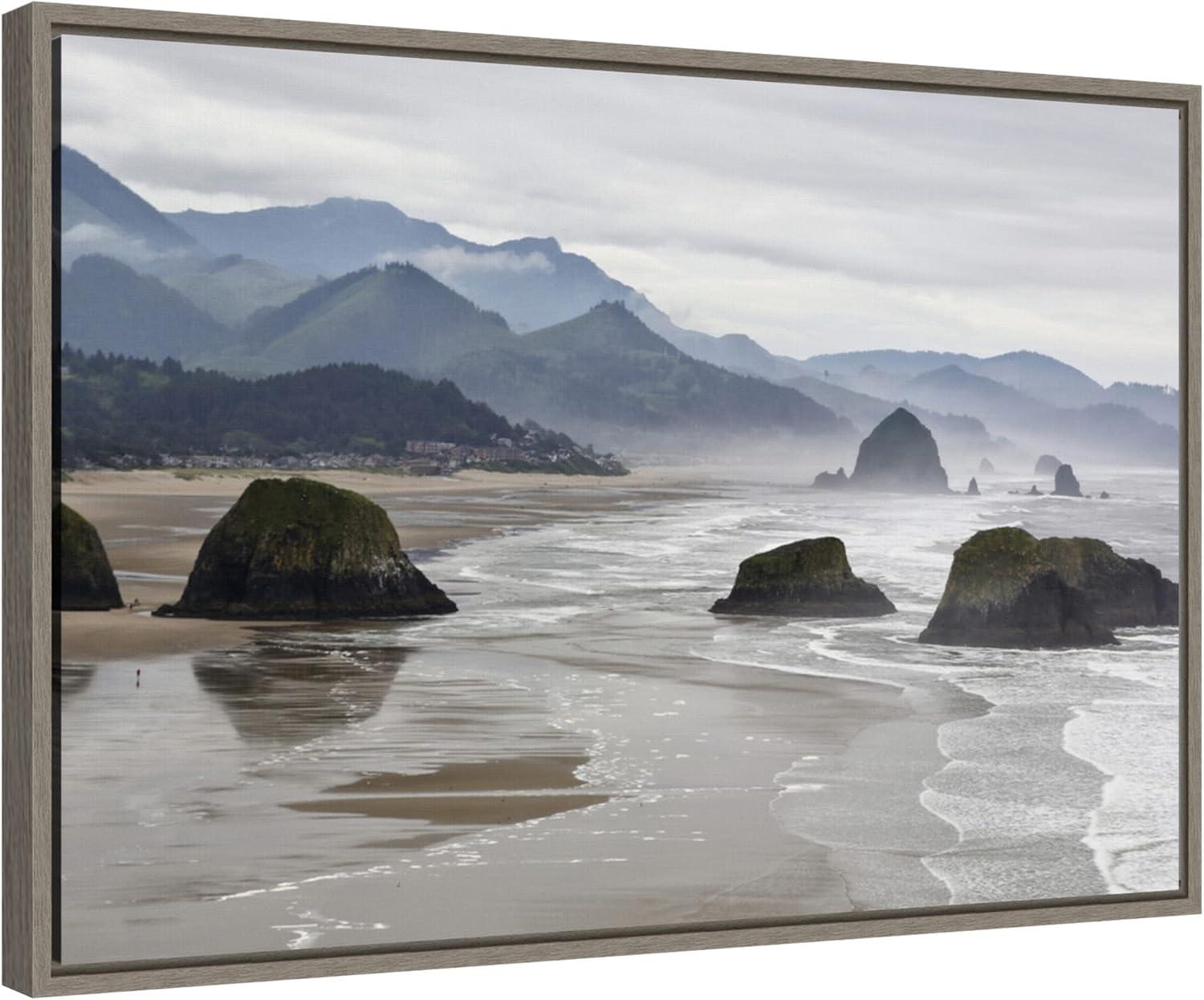 Amanti Art Cannon Beach fog rises over the coastline by Jaynes Gallery Danita Delimont Canvas Wall Art Print Framed 23 x 16-in.