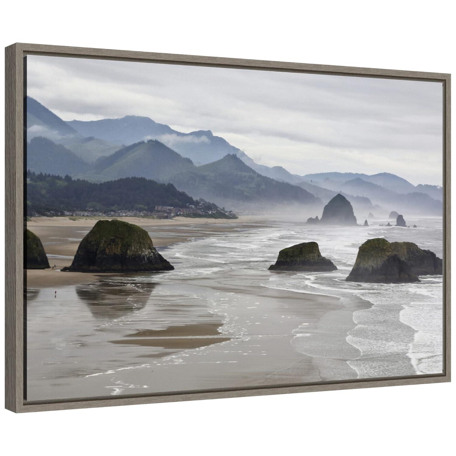 Amanti Art Cannon Beach fog rises over the coastline by Jaynes Gallery Danita Delimont Canvas Wall Art Print Framed 23 x 16-in.