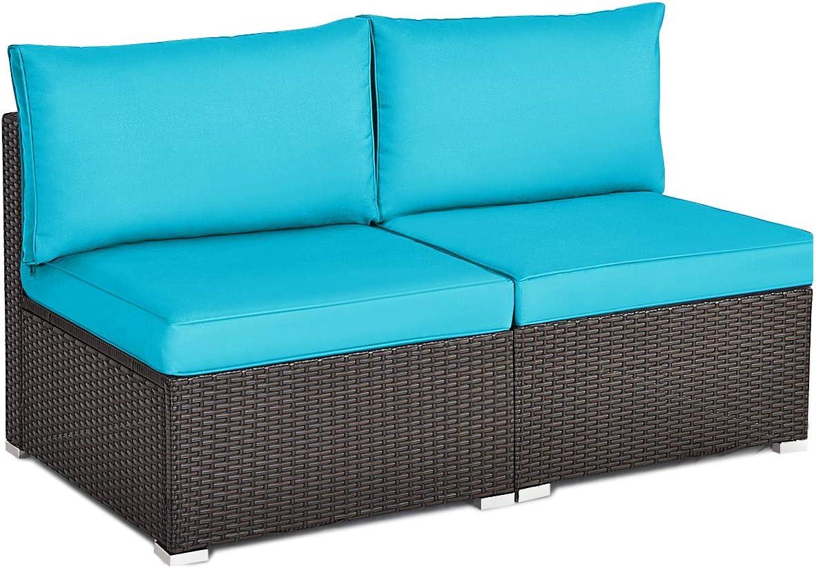 Ivy Bronx Howells 2 Pieces Patio Rattan Armless Sofa Set with Cushions (Set of 2)