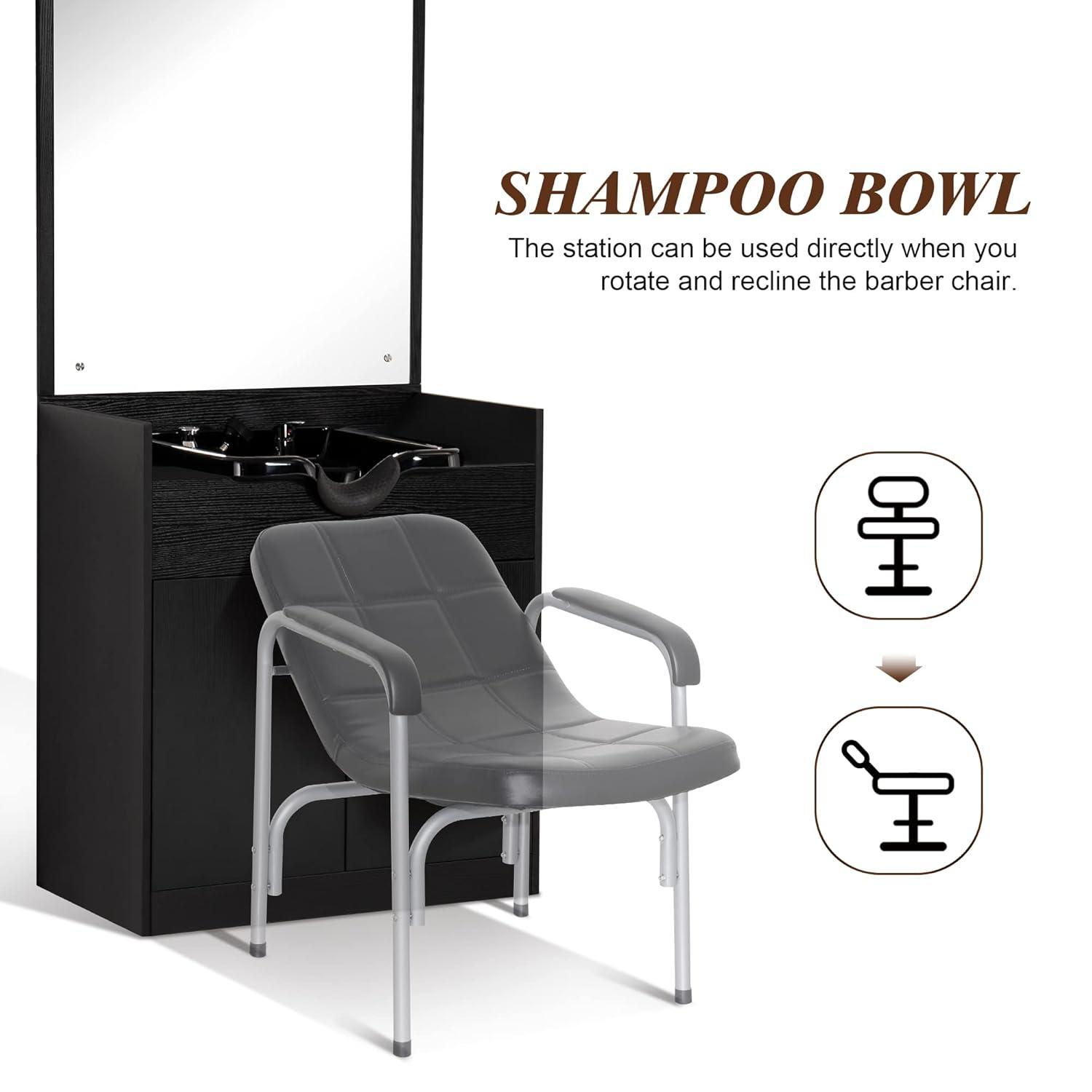 BarberPub Backwash Shampoo Bowl Chair Station with Mirror Salon Styling Cabinet