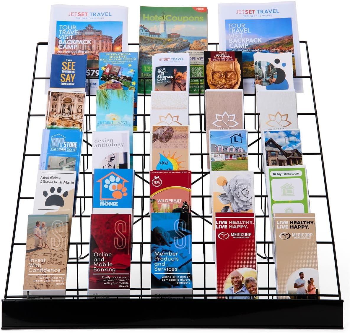 Wire Display Rack for Countertop Use, 6 Open Tiers Accommodate Literature of Varying Sizes, Includes Sign Channel - Black (WRC6T2925)