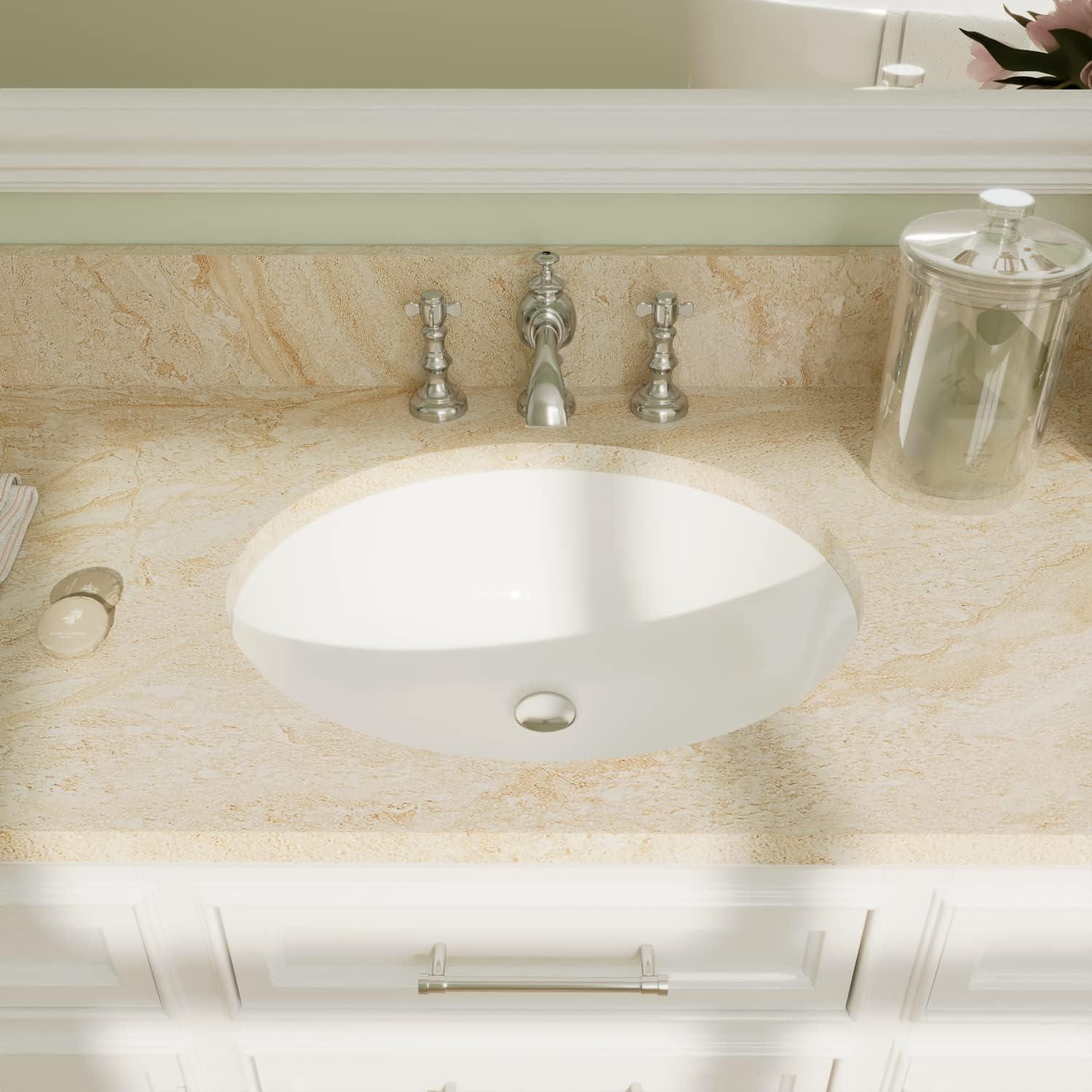 DeerValley Symmetry 18" X 15" Oval Vitreous China Undermount Bathroom Sink with Overflow