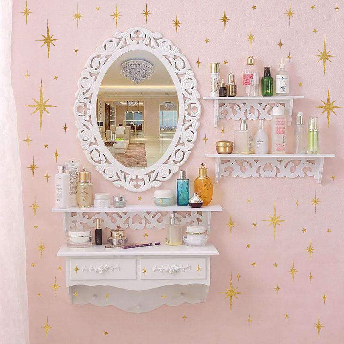 Star Wall Stickers Girls Room Wall Decals (116pcs) Sparkle Wall Sticker Stick and Peel Stars Stickers-6 Sizes