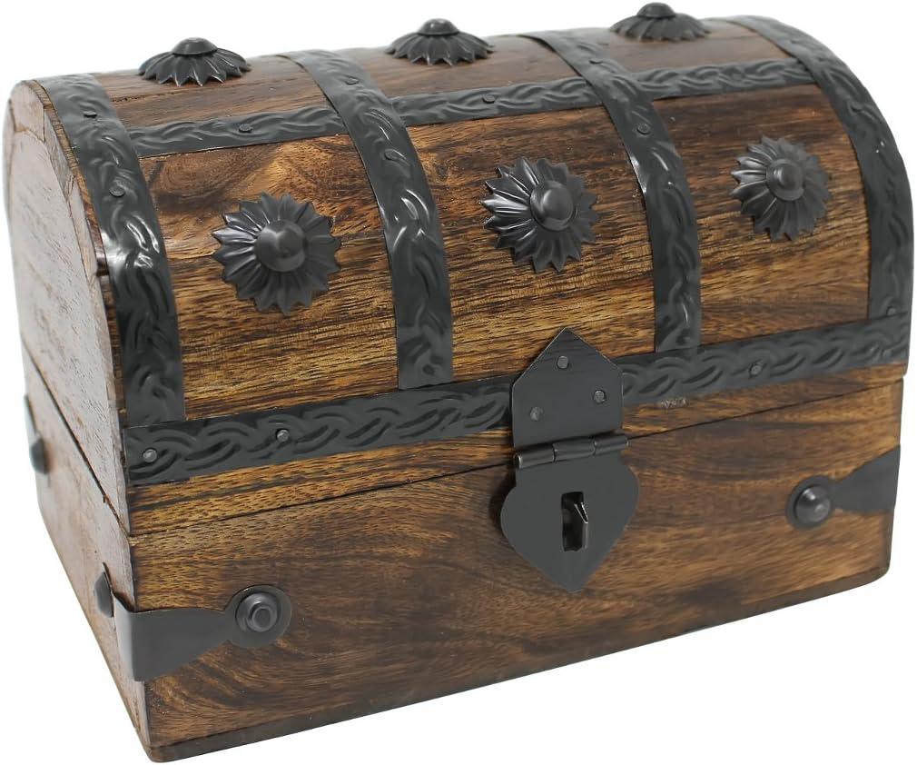 Medium Brown Teak and Mango Wood Treasure Chest with Iron Accents