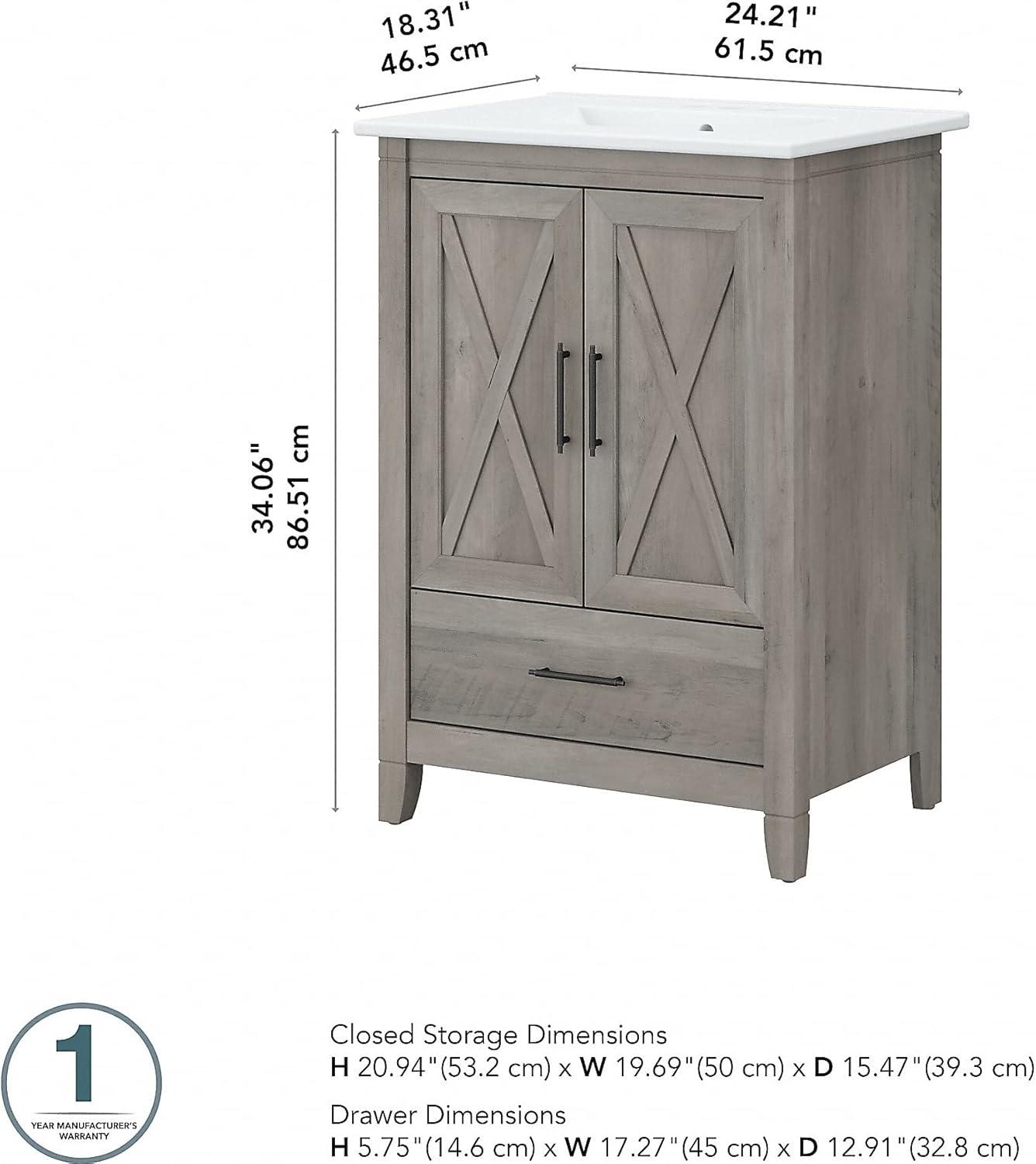 Bush Furniture Key West 24W Bathroom Vanity with Sink in Driftwood Gray