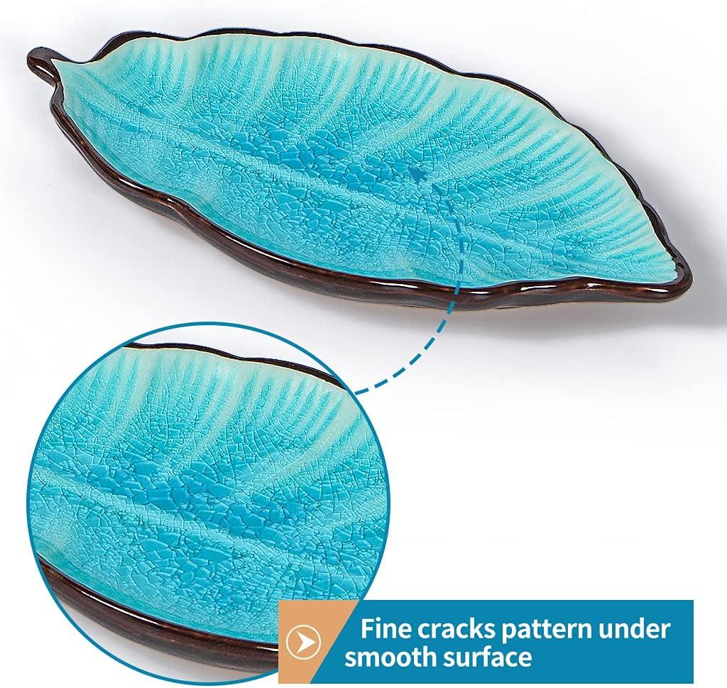 2 Pack Leaf Spoon Rest, Ceramic Ladle Holder, Modern Farmhouse Decorative Utensil Rester for Stove Top, Kitchen Counter, Dining Table, Coffee Station (Teal)