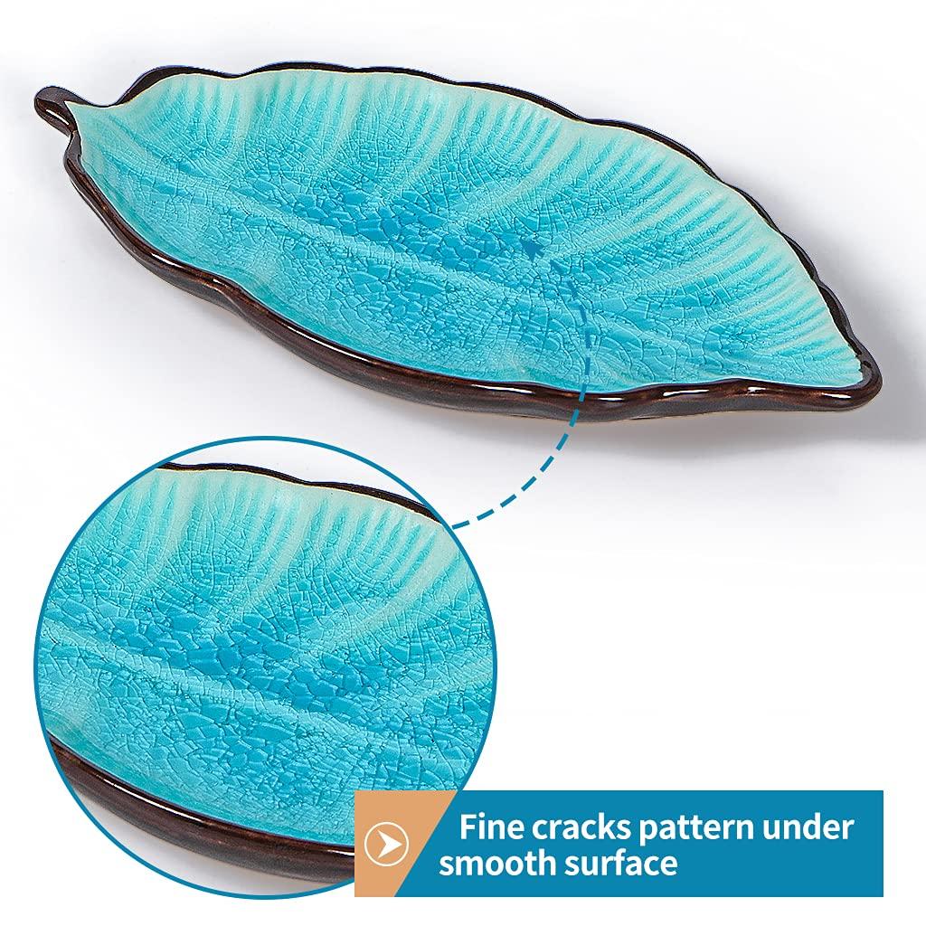 2 Pack Leaf Spoon Rest, Ceramic Ladle Holder, Modern Farmhouse Decorative Utensil Rester for Stove Top, Kitchen Counter, Dining Table, Coffee Station (Teal)