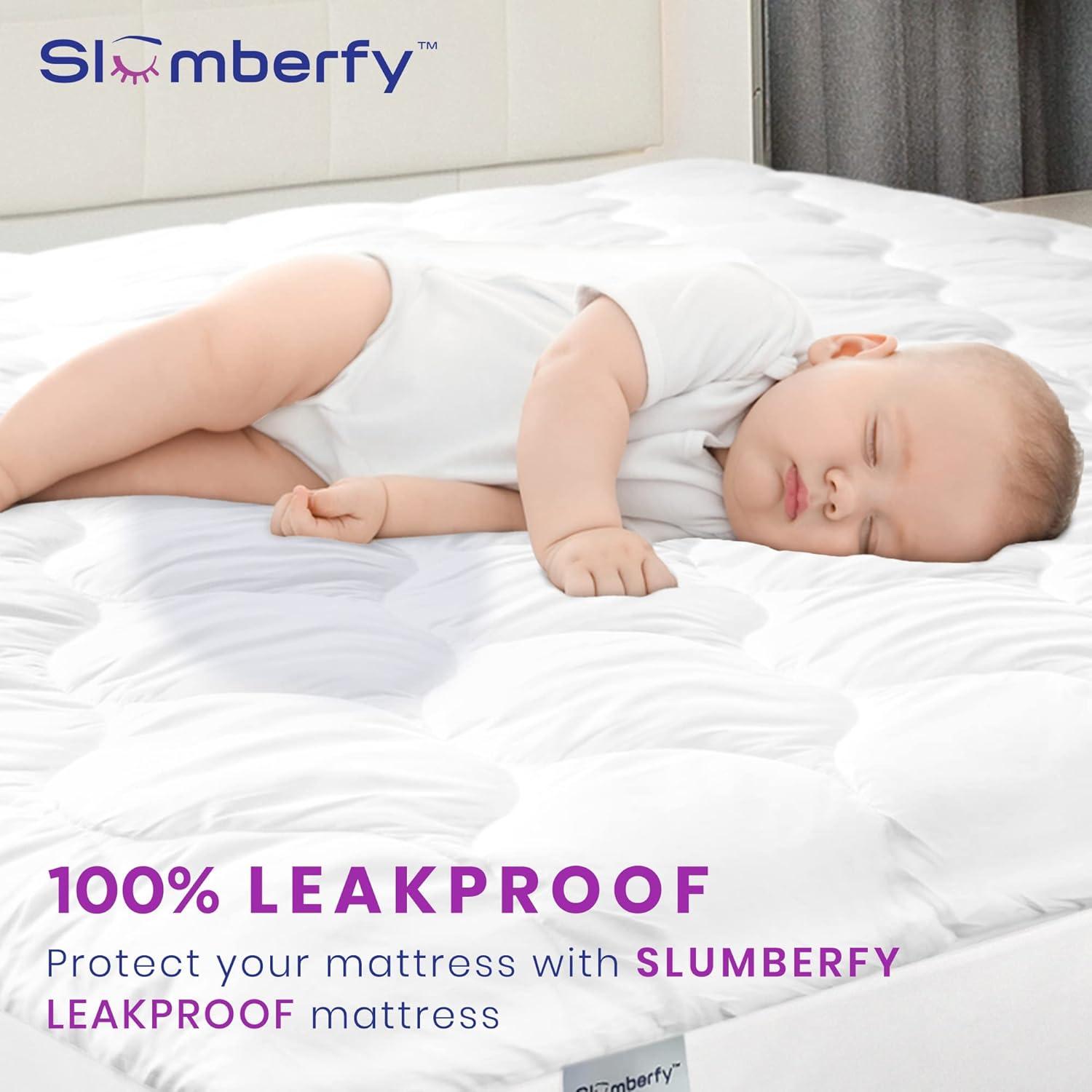 Cal King Size Waterproof Premium Mattress Pad by Slumberfy, Skin-Safe Mattress Pad with Bamboo Topper, All Natural & Breathable Fabric, Quilted, Fitted Bed Cover, Cooling Mattress Topper – 60x80 in.