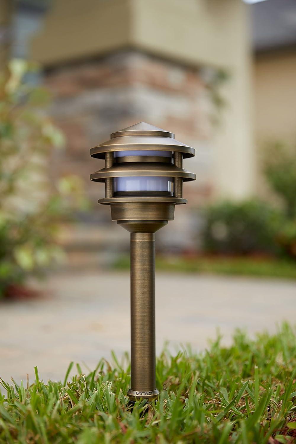 VOLT 3-Tier Brass Pagoda Path Light with LED Bulb