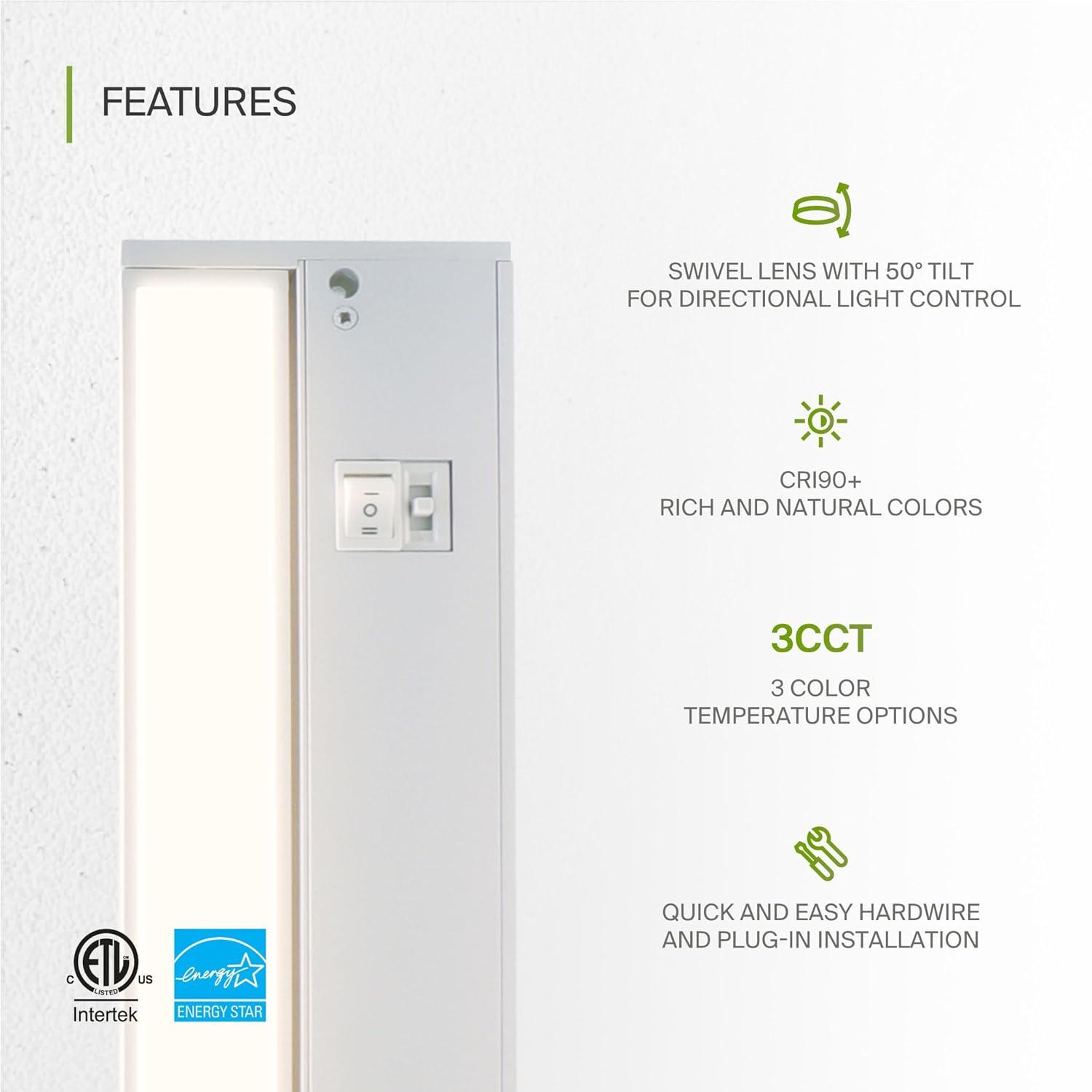ASD Swivel LED Under Cabinet Lighting, 18 Inch 8W, Hardwired or Plug-in, 2700K/3000K/4000K, Hi/Low Switch, Rotatable Lens, Dimmable Linkable Under Counter Light for Kitchen, ETL & Energy Star