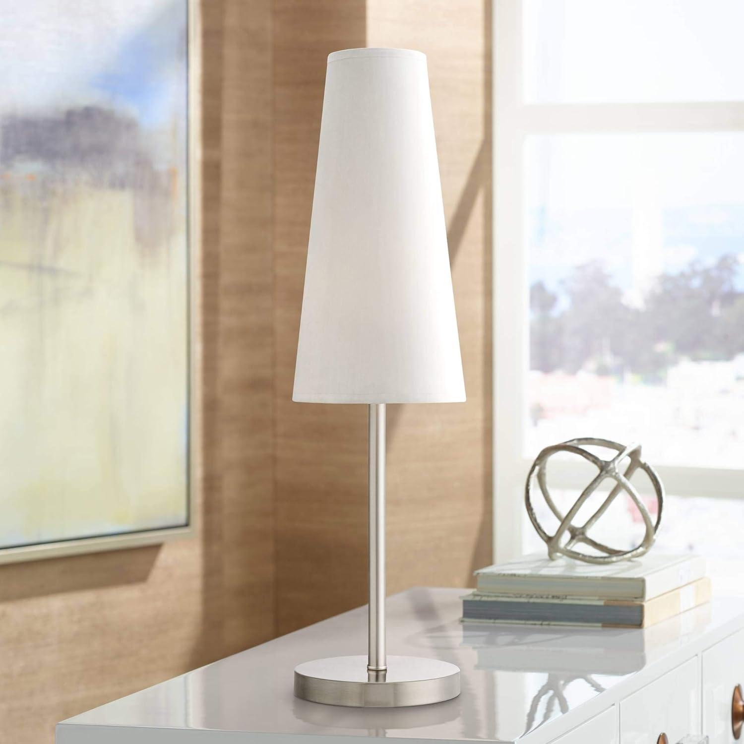 360 Lighting Snippet Modern Table Lamp 26" High Brushed Nickel White Cone Shade for Bedroom Living Room Bedside Nightstand Office Kids Family House
