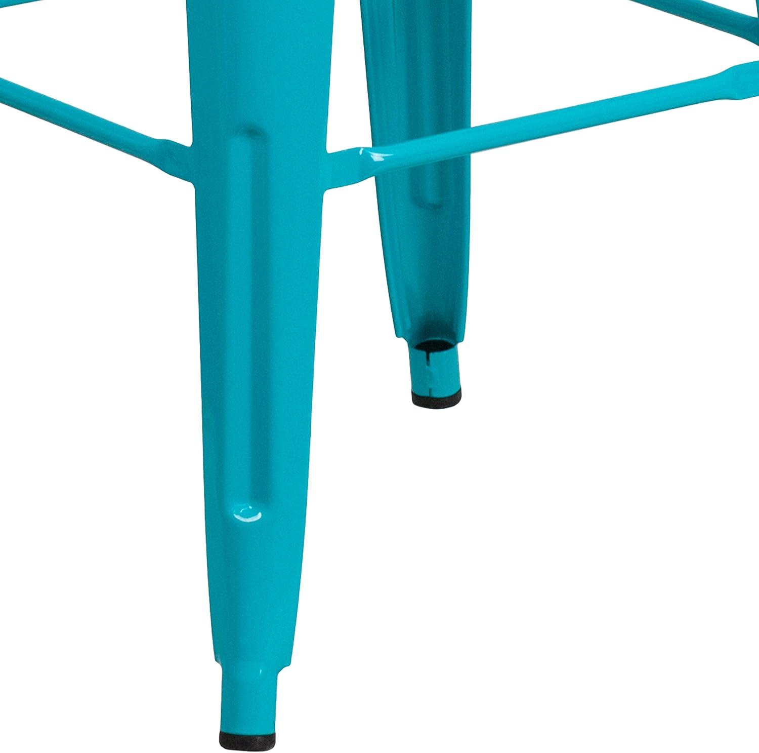 Emma and Oliver Commercial Grade 30"H Backless Teal-Blue Indoor-Outdoor Barstool