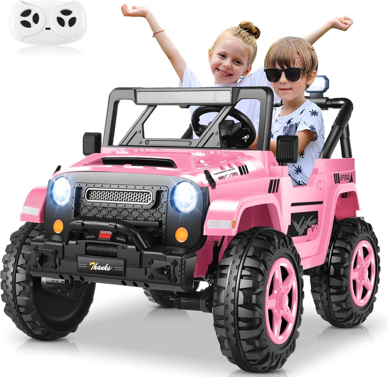 Ancheer 24V 4WD//2WD Ride On Jeep Truck,2 Seater Kids UTV With 4X200w Powerful Engine,Remote Control,Bluetooth,20 Wide Seat,Vehicles for Kids Toddlers