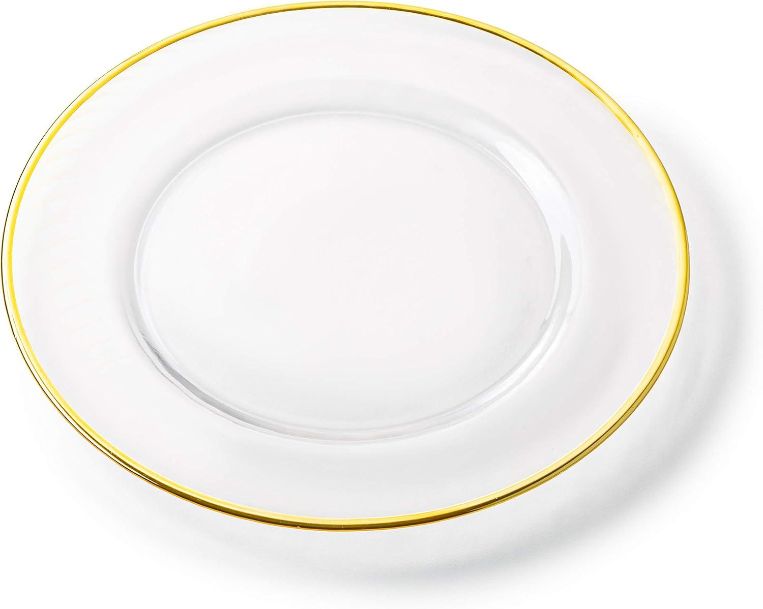 Clear Glass Charger Plates with Gold Rim - Set of 4