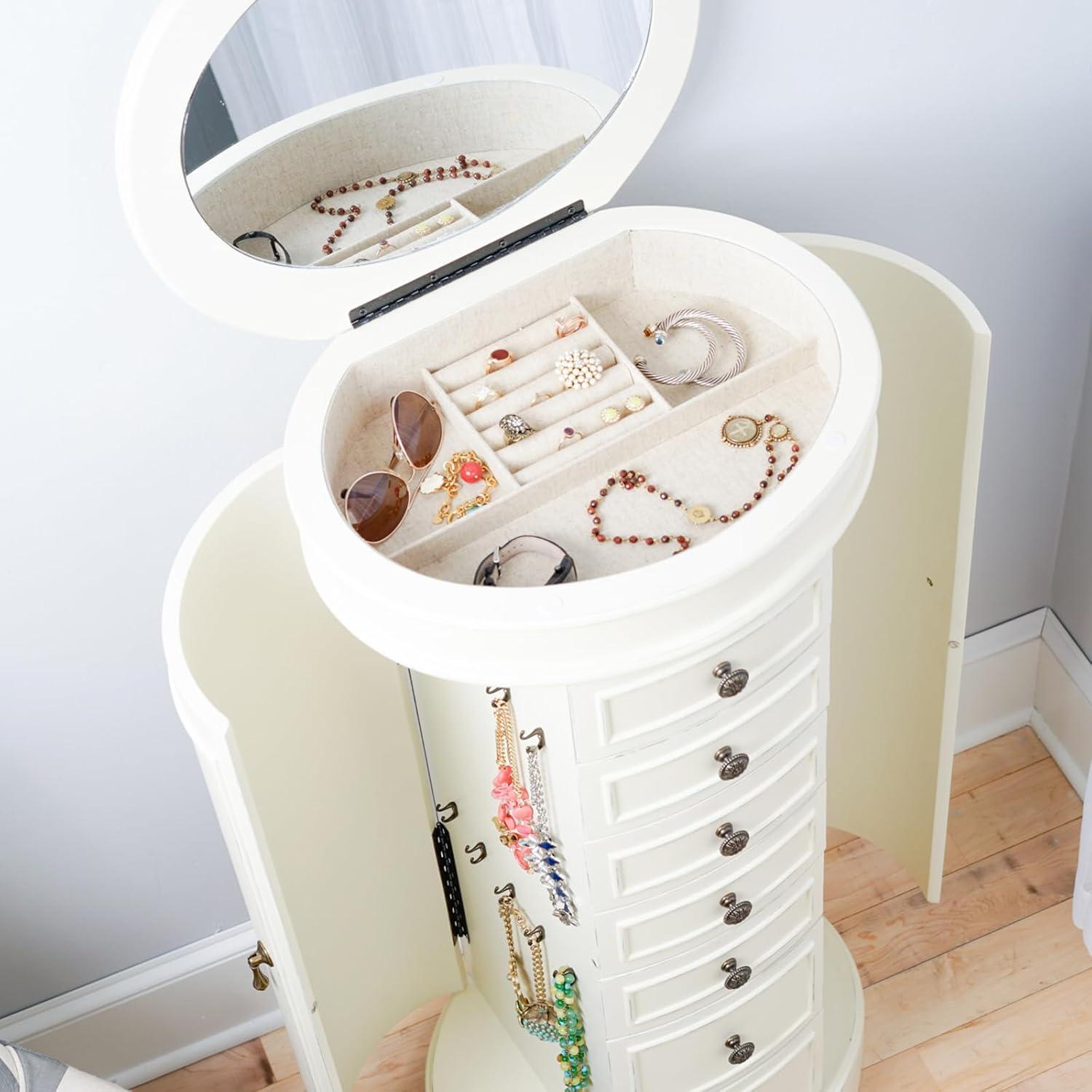 Sabrina White Jewelry Armoire with 7 Drawers